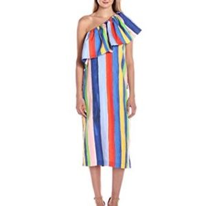 Mara Hoffman Rainbow One Shoulder Ruffle Dress